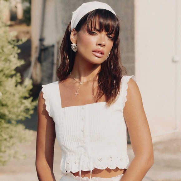 Serpenti Tops - Serpenti Contadina Blouse White‎ Ruffle Trim Sleeveless Crop Top S New With Tags